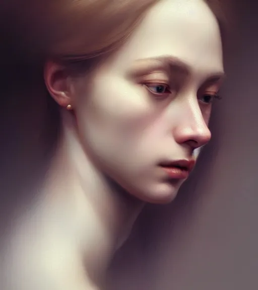 Image similar to portrait of a woman in heightened detail, poised, intense emotion, detailed facial expression, detailed surroundings, intricate, elegant, highly detailed, centered, digital painting, artstation, concept art, smooth, sharp focus, illustration, by ( leonardo da vinci ), wlop