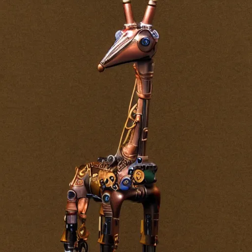 Image similar to a steampunk robotic giraffe, dark background, super - detailed, photo - realistic,