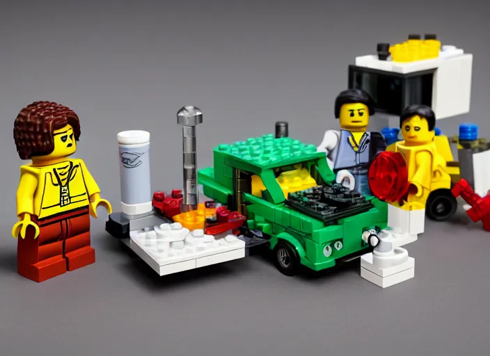 Image similar to product photo still of walter white winnebago lego playset, 8 k, 1 2 0 mm macro, f 1. 8, studio lighting, key light