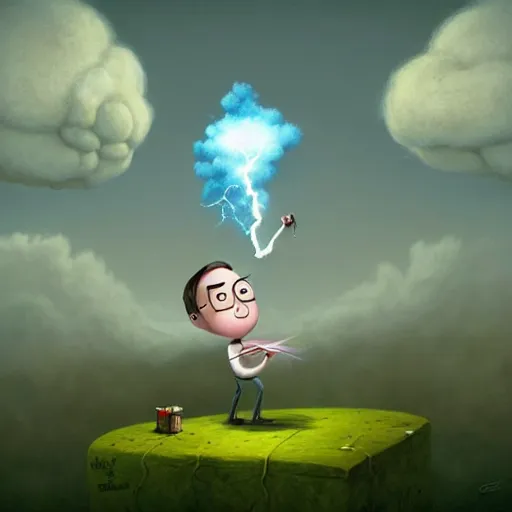 Image similar to Sheldon cooper failed experiment Funny cartoonish, sheldon cooper mad scientist cartoonish, lightnings and smoke, by Gediminas Pranckevicius H 704