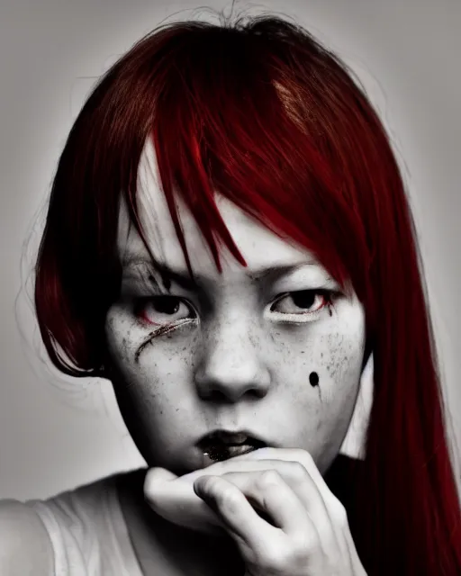 Image similar to psycho yandere obsessed girl, depressive, horror, dark, studio quality, portrait photo, award winning,