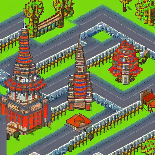 Image similar to a yogyakarta city in pixel art game style