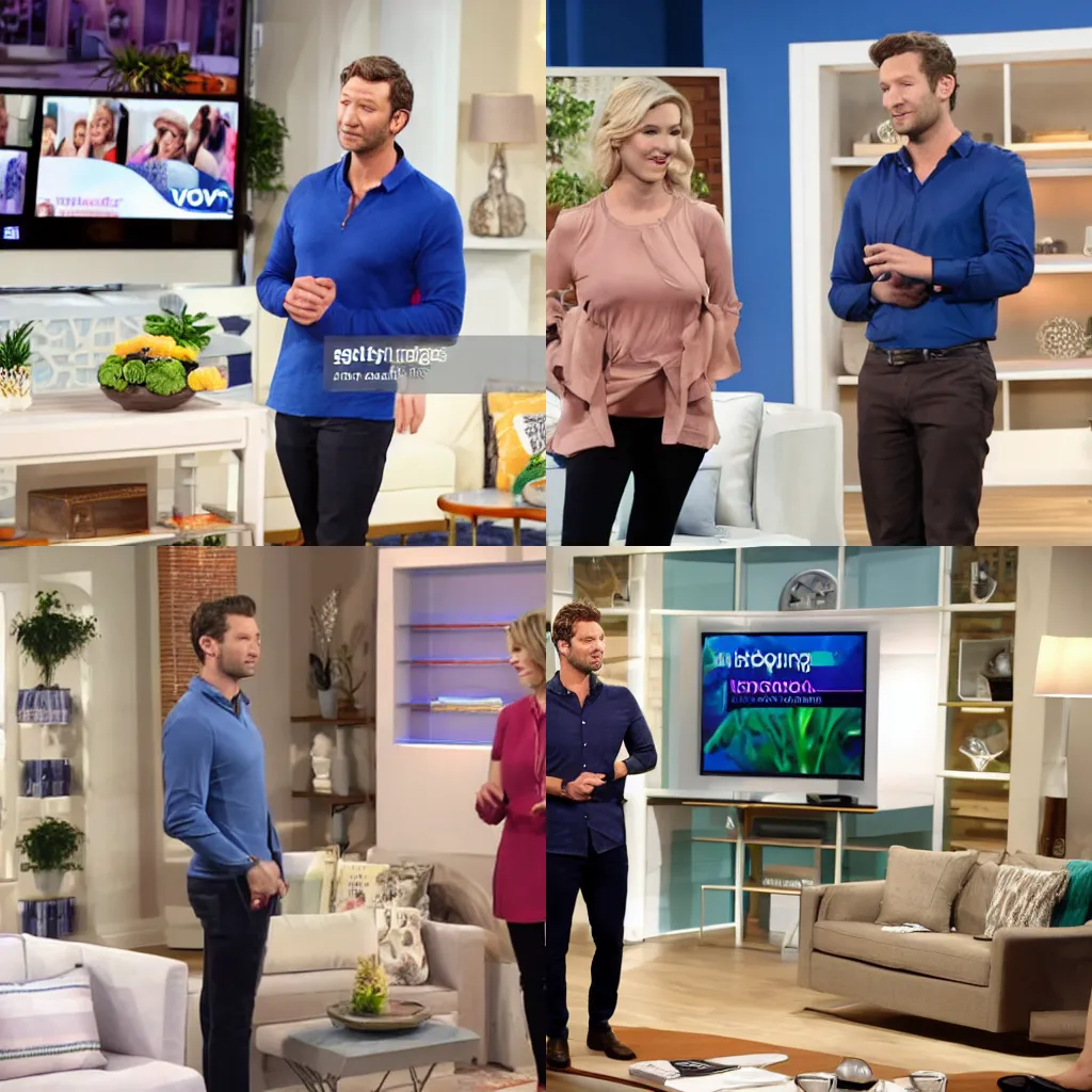 Prompt: peter scanavino as a presenter on a teleshopping channel, home shopping network, qvc