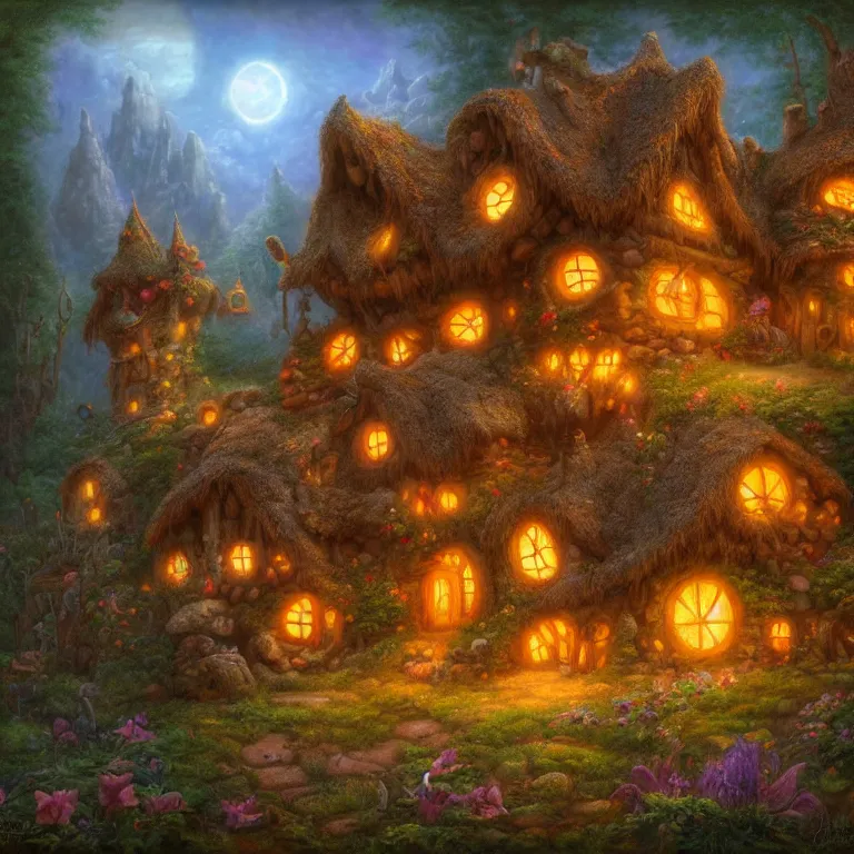 Prompt: whimsical faerie log house by Justin Gerard, 4k