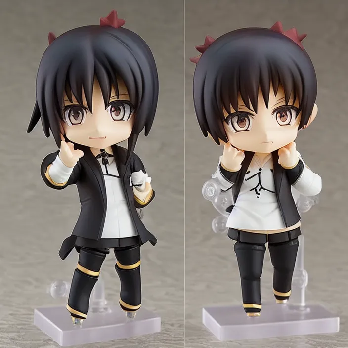 Prompt: one! anime nendoroid figurine of black rooster!!!!!!, fantasy, figurine, product photo