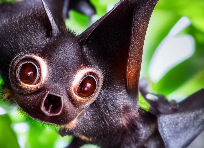 Prompt: super macro of a fruit bat drinking from a flower in the forest. fantasy magic style. highly detailed 8 k. intricate. nikon d 8 5 0 3 0 0 mm. award winning photography.