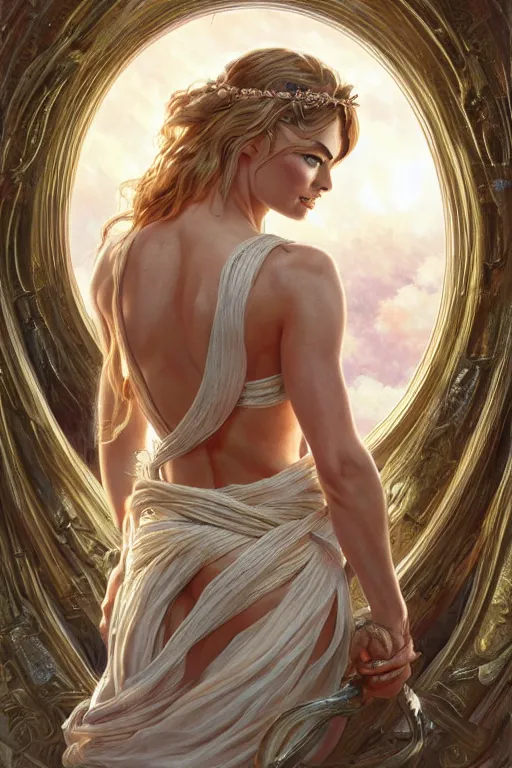 Prompt: ultra realistic illustration, a stunningly beautiful greek goddess of chaos played by margot robbie and taylor swift and megan fox, intricate, elegant, highly detailed, digital painting, artstation, concept art, smooth, sharp focus, illustration, art by artgerm and greg rutkowski and alphonse mucha