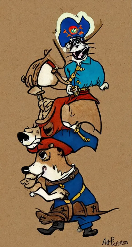 Image similar to a dog dressed as a pirate art by Albert Uderzo