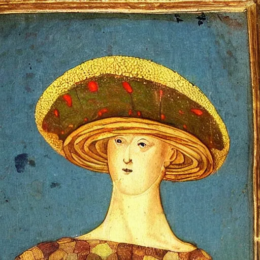 Prompt: 1 5 th century painting of a mushroom divinity