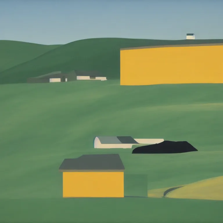Image similar to dreaming futuristic rural landscape with modern houses, painted by Alex Katz, painted by Edward Hopper, airbrush