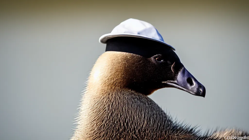 Image similar to Canadian Goose with a funny hat, Portrait Photo, Photorealistic, 100mm lens, Nat Geo Award Winner, 8k, UHD, (((((bokeh)))))