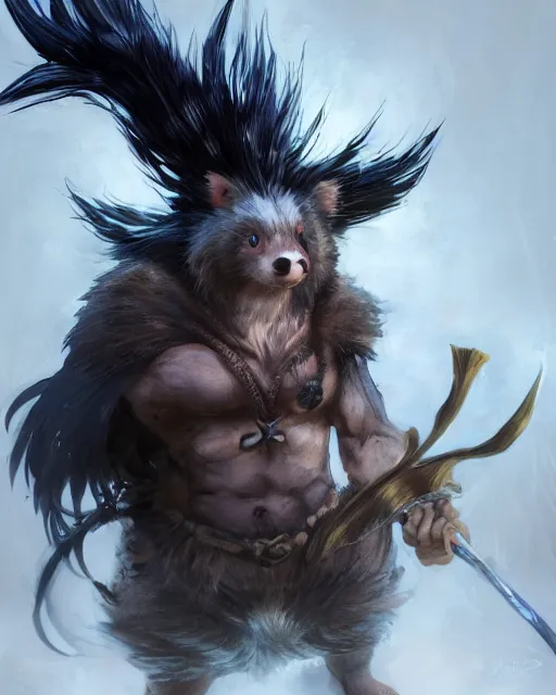 Image similar to Skunk Shapeshifter Druid Mage, D&D, artstation, fantasy, magic the gathering artwork, cinematic lighting, centered, symmetrical, highly detailed, digital painting, , concept art, smooth, sharp focus, illustration, volumetric lighting, epic Composition, 8k, art by Akihiko Yoshida and Greg Rutkowski and Craig Mullins, oil painting, cgsociety