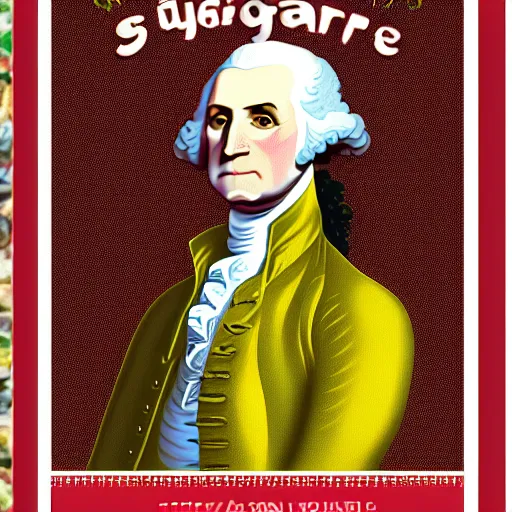 Prompt: cover illustration for a box of George Washington sugar cereal