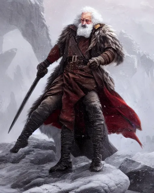 Image similar to oil painting of Angry Karl Marx, wearing fur cloak, sharp focus, holding Sabre, heroic pose, fantasy style, octane render, volumetric lighting, 8k high definition, by greg rutkowski, highly detailed, trending on art Station, magic the gathering artwork, Battlefield backround, centered