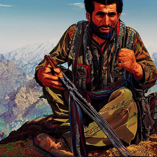 Image similar to a kurdish freedom fighter in the kurdish mountains art by martin ansin, highly detailed, 8 k, high resolution, award winning art, incredibly intricate