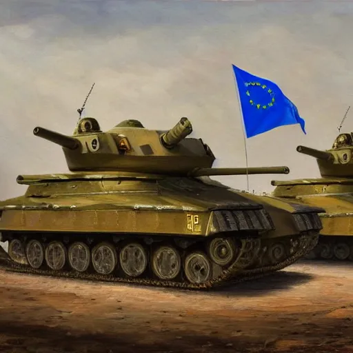 Image similar to army of the european union with tanks fighting on the streets of budapest 2 0 2 2, highly detailed oil painting