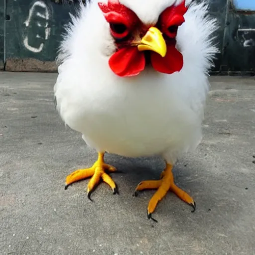 Image similar to photo of a cute chicken dressed as a prisioner