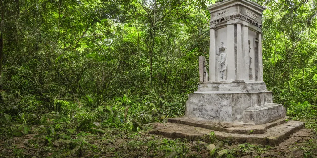 Image similar to A colonial monument in the middle of the jungle, 4k, DSLR camera photo,