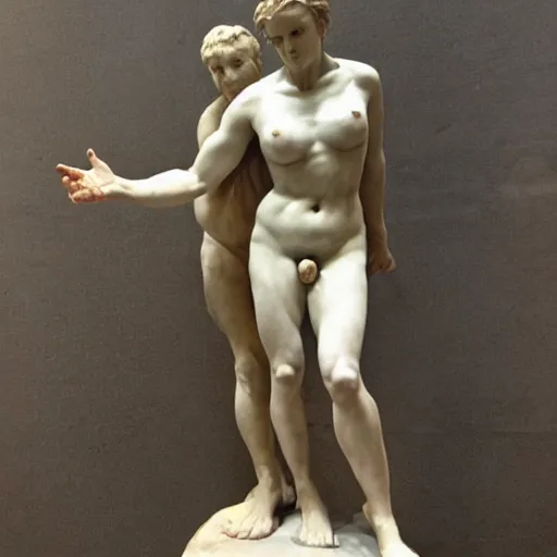 Image similar to Angry Karen demands to see the manager, marble statue by Michelangelo