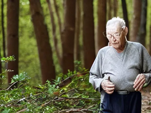 Prompt: an 85 year old man in a forest