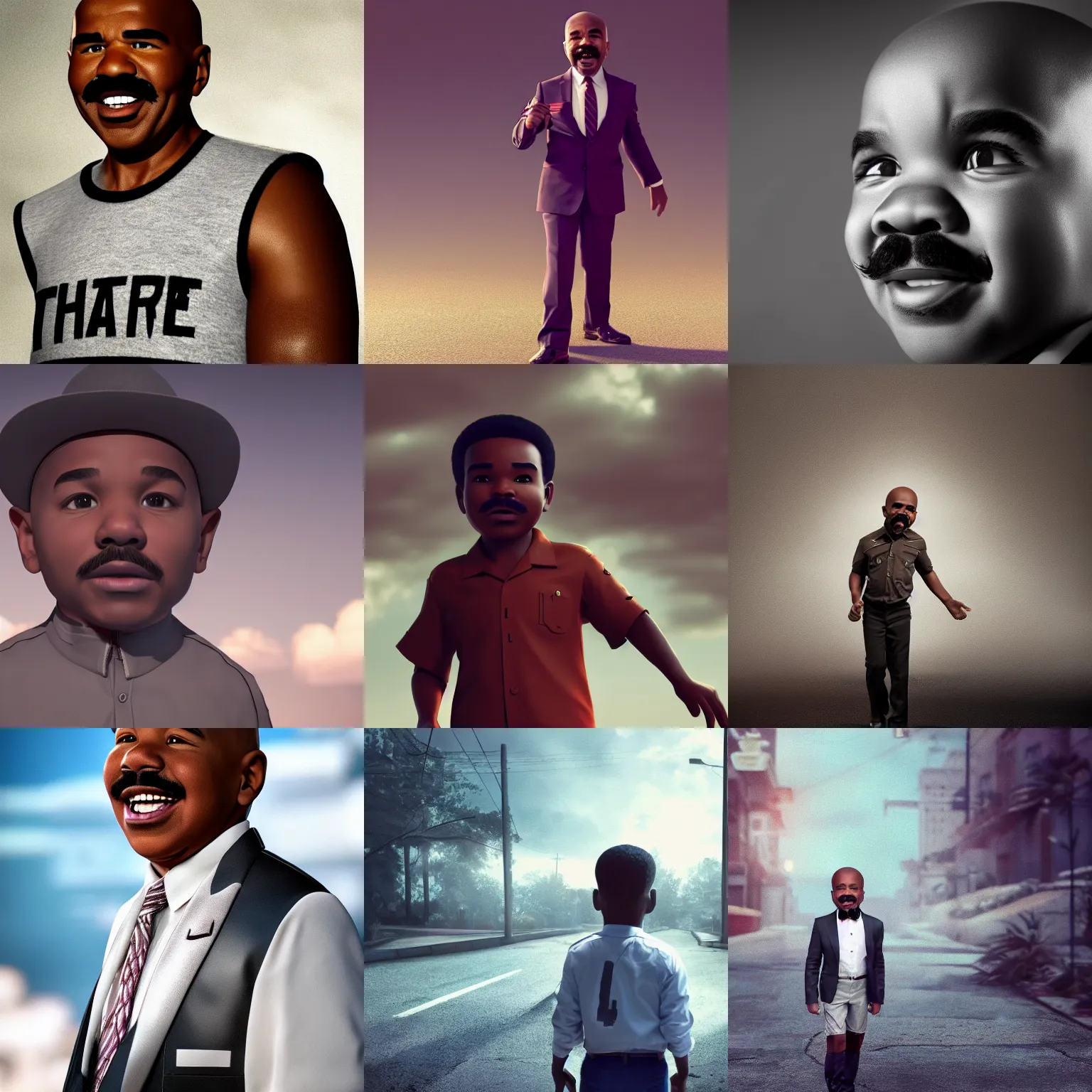 Prompt: a dramatic photograph of steve harvey as a kid!!, cinematic, concept art, hyperrealistic, 4 k, octane render