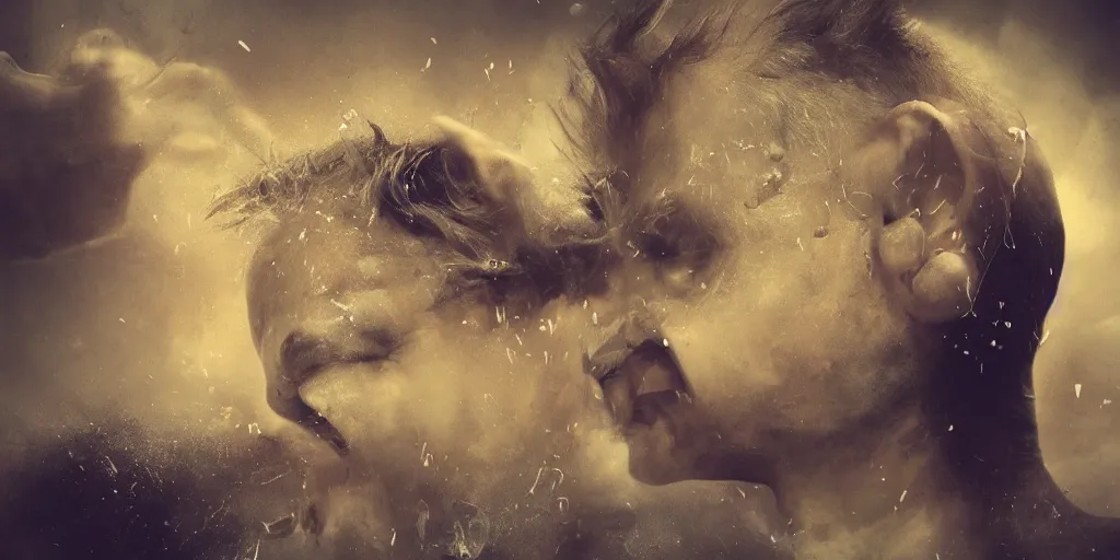 Image similar to a man falling through ears and sound waves, creepy and abstract, crack down the middle featured on artstation, cgsociety, Behance hd