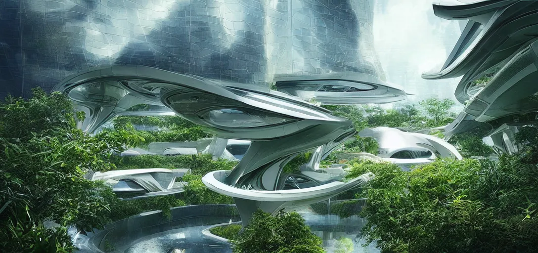 Sci-Fi, Futuristic Solarpunk ECO-City, Detailed, Hanging Gardens