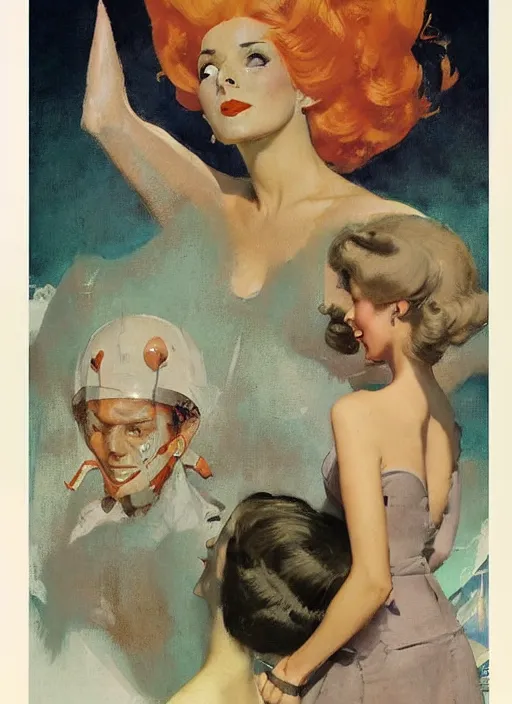 Image similar to 5 0 s pulp scifi fantasy illustration upper body and head portrait of elegant woman in summer dress, by norman rockwell, roberto ferri, daniel gerhartz, edd cartier, jack kirby, howard v brown, ruan jia, tom lovell, frank r paul, jacob collins, dean cornwell, astounding stories, amazing, fantasy, other worlds