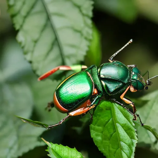 Image similar to shiny green rose chafer in gogos, basil style painted