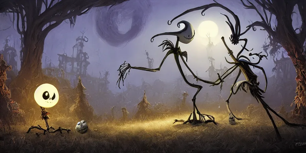 Prompt: an environmental concept art of the nightmare before christmas, highly detailed, environmental light, cinematic by francis tneh