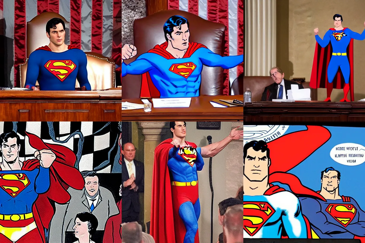 Prompt: a clearly intoxicated superman delivering the state of the union address