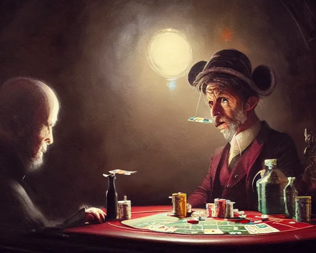 Image similar to 5 5 mm portrait photo of mouse playing poker. magical atmosphere. art by greg rutkowski. highly detailed 8 k. intricate. lifelike. soft light. nikon d 8 5 0.