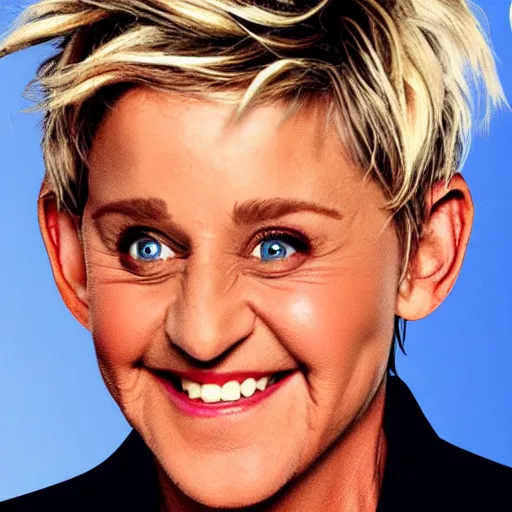 Prompt: ellen degeneres as the devil, pure evil, demonic background