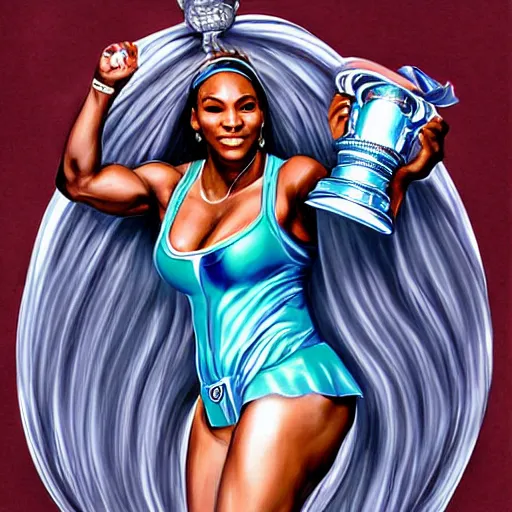 Image similar to serena williams as aphrodite holding the us open trophy illustration by artgerm