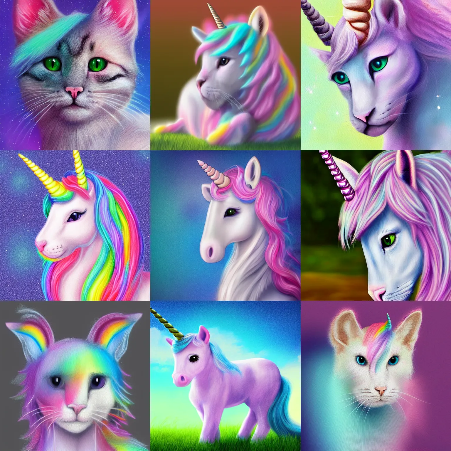 Prompt: a very cute unicorn cat, pastel colours, digital art, extremely realistic and detailed 4k