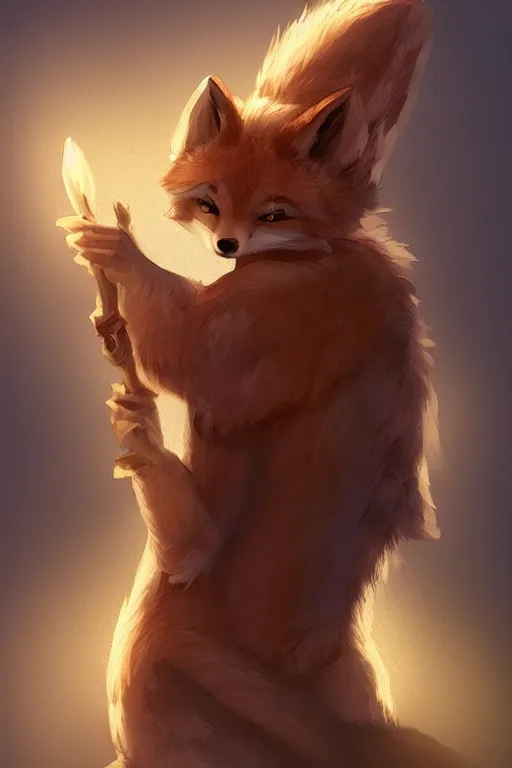 Image similar to an anthropomorphic medieval fox with a fluffy tail, backlighting, trending on artstation, digital art, furry art, trending on furaffinity, fantasy art, by kawacy