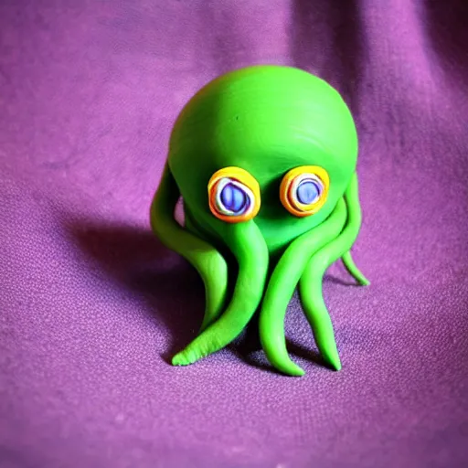 Image similar to polymer clay sculpture of a cute illithid, colorful, minimalist