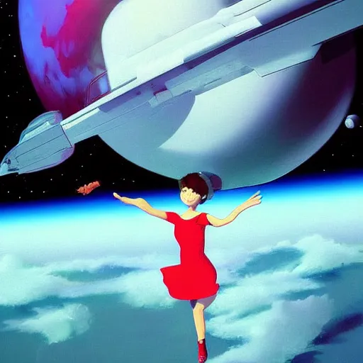 Image similar to ilya kuvshinov art of a woman floating in space