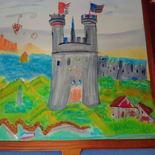 Prompt: children's art of a castle landscape, detailed