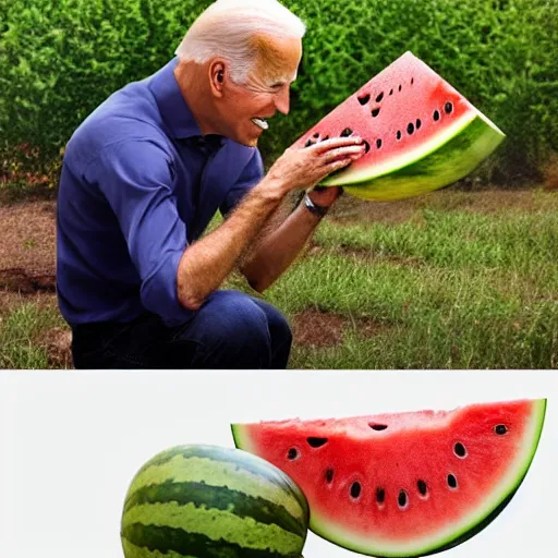 Image similar to joe biden is surprised by a watermelon, photographed by anne geddes, trending on artstation,