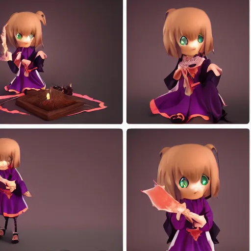 Image similar to cute fumo plush of a girl casting a summoning spell, witch, vray