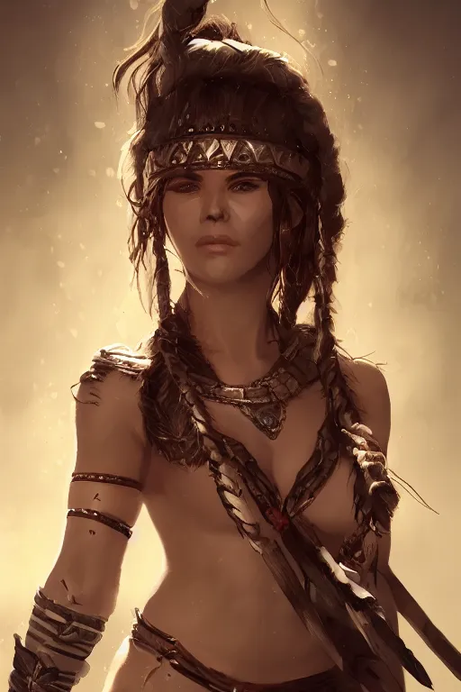 Prompt: portrait of a barbarian female, ultra sharp, very detailed, high quality focus by wlop