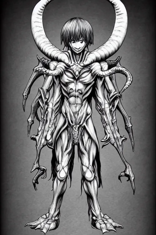 Image similar to humanoid figure monster with goat horns, highly detailed, digital art, sharp focus, trending on art station, kentaro miura manga art style