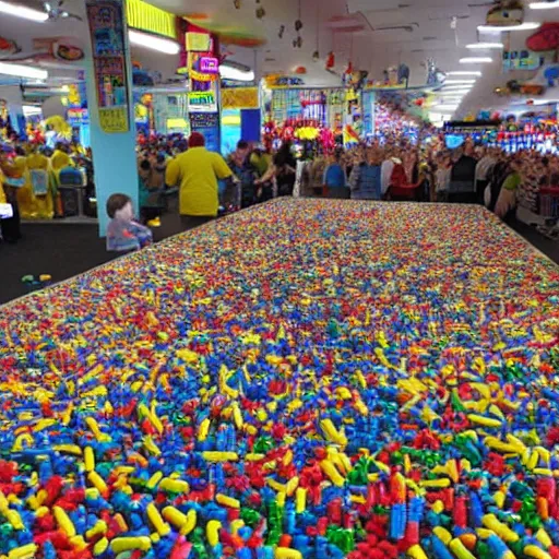 Image similar to Lego City overrun by thousands of jelly beans, old collection, verisimilitudinous