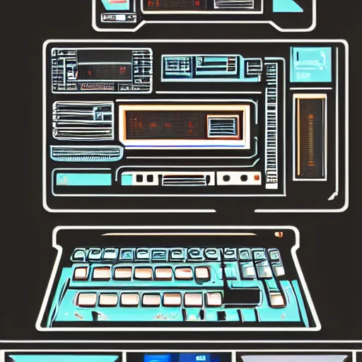 Image similar to Concept art of a retro cyberpunk computer terminal