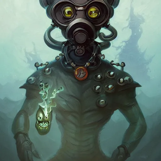 Image similar to evil AmongUs impostor anthropomorphic deep sea diver, tiny, small DnD character art portrait, matte fantasy painting, DeviantArt Artstation, by Jason Felix by Steve Argyle by Tyler Jacobson by Peter Mohrbacher, cinema