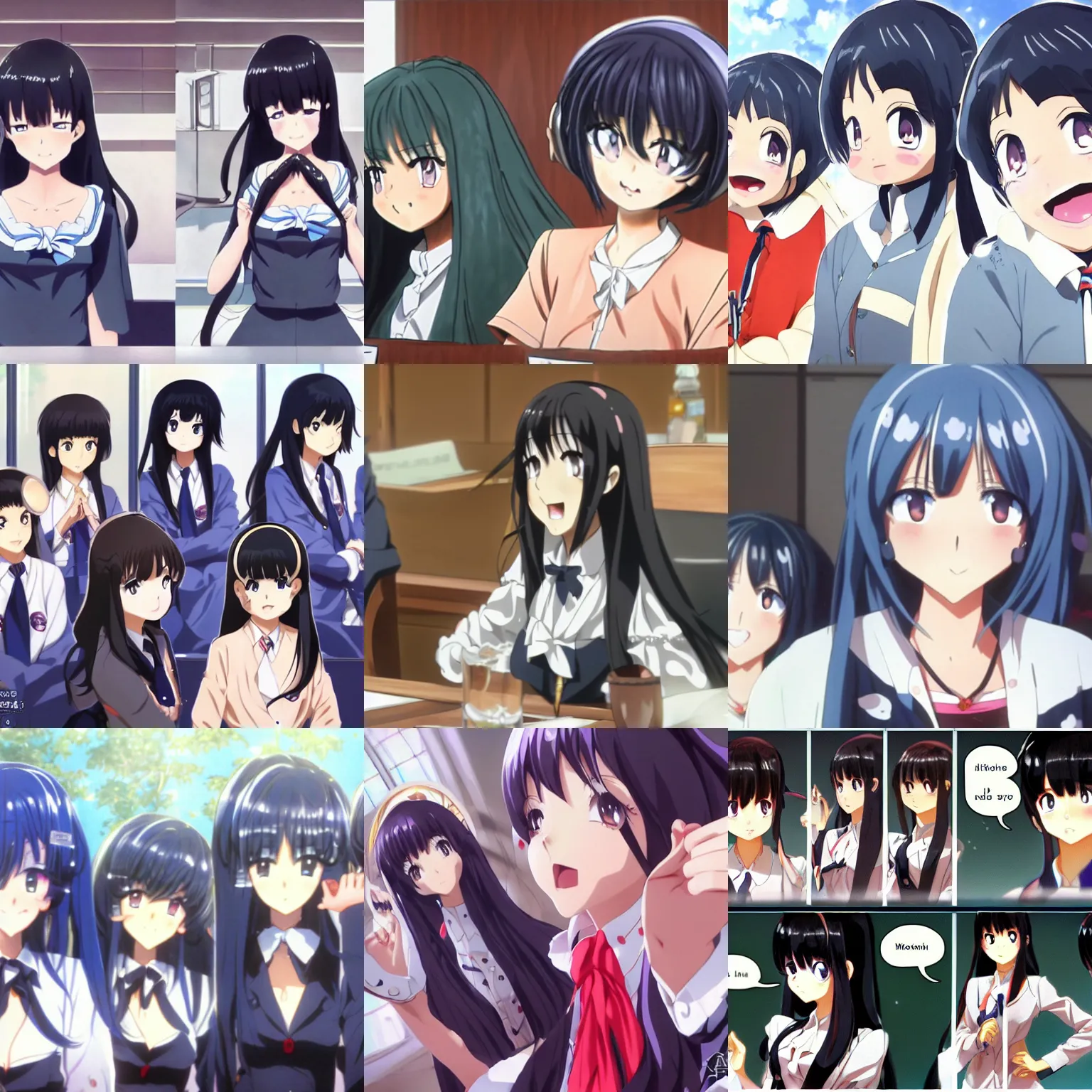 A beautiful smiling anime girl with black hair and | Stable Diffusion