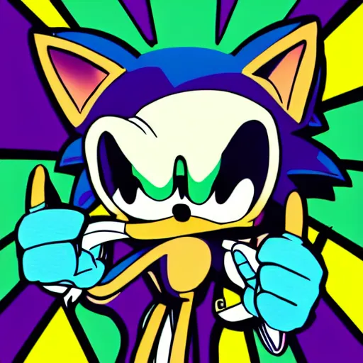 Prompt: sonic the hedgehog, album cover, mixtape cover, dj smokey, soudiere, comic style, beats, music, purple, green