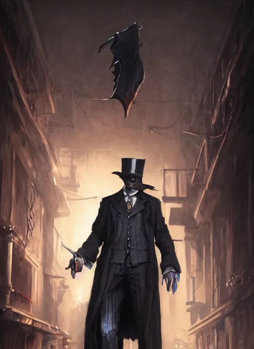 Image similar to highly detailed portrait of jack the ripper, realistic, horror, fantasy art by greg rutkowski, stanley artgerm, loish, rhads, tom bagshaw, global illumination, radiant light, detailed and intricate environment