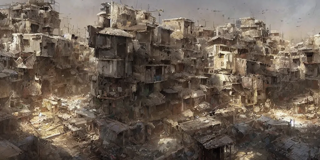 Image similar to beautiful syrian slums, concept art, for modern warfare, painted by greg rutkowski, highly detailed,